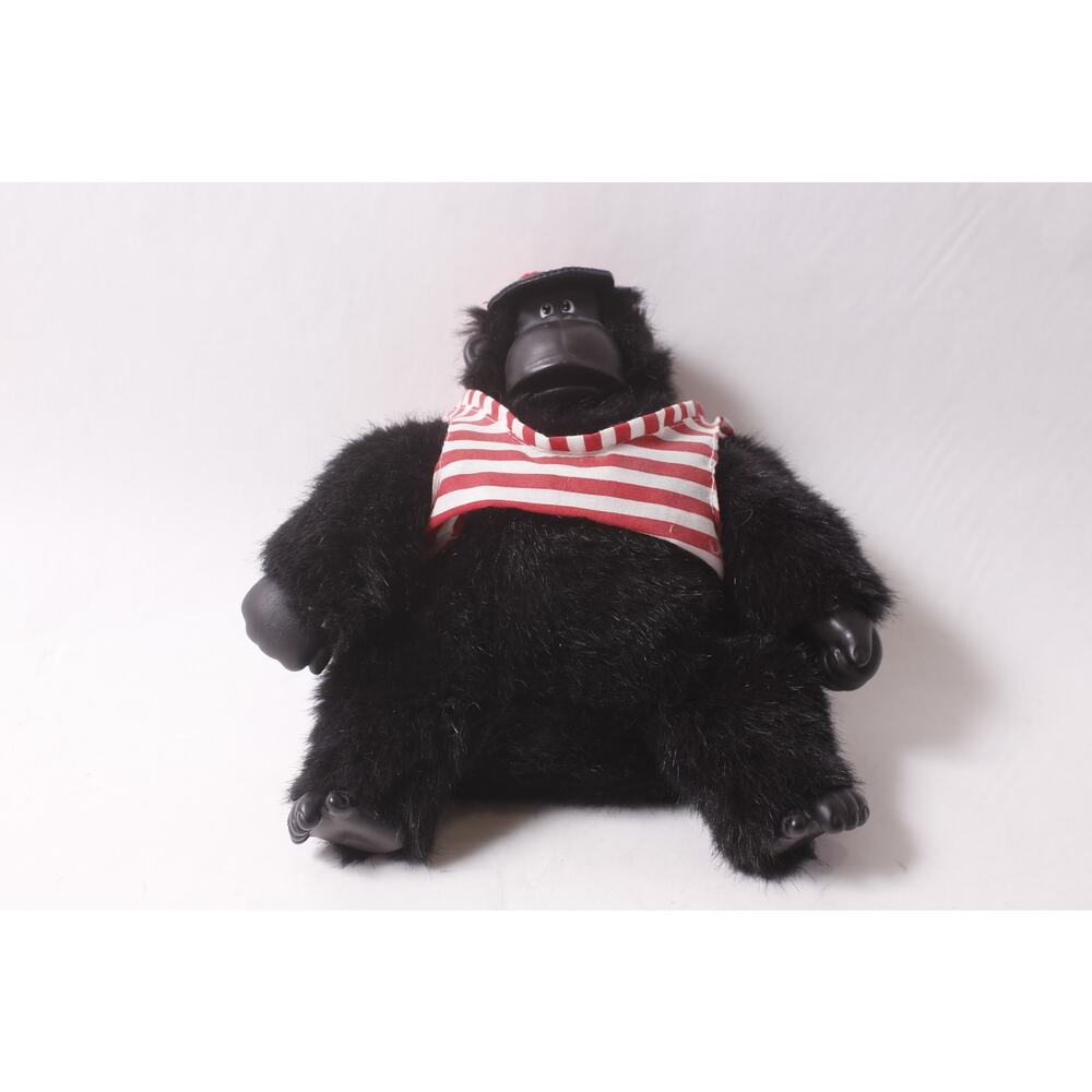 Singing Working Magogo Black Gorilla Plush in Striped Shirt Animated Singing and